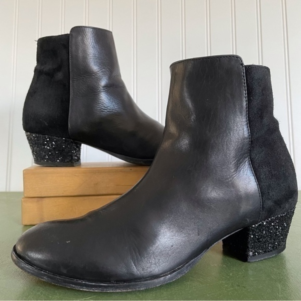 Maje Italy Suede & Leather Ankle Boots w Sparkly Heels